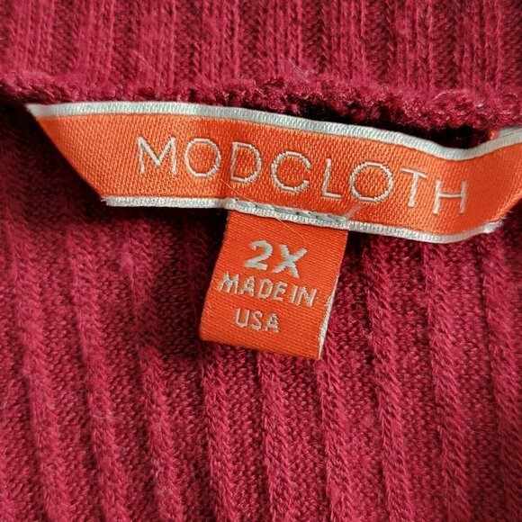 ModCloth Sweater Size 2X Ribbed Knit Tie Front Burgundy 3/4 Sleeve Stretch - Picture 6 of 8